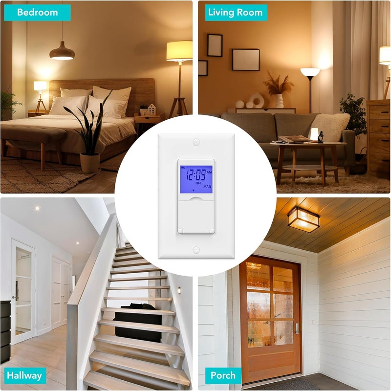 BN-LINK 7 Day Programmable in-Wall Timer Switch for Lights, Digital Light Switch Timer Indoor, Single Pole and 3 Way (Compatible with SPDT) Both Use, Neutral Wire Required, Blue Backlight, ETL Listed - Image 5